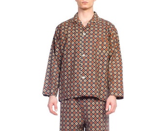 1960S Foulard Printed Cotton Men's Pajamas Set