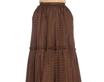 1970S Lanvin Brown Haute Couture Silk Full Pleated Peasant Skirt