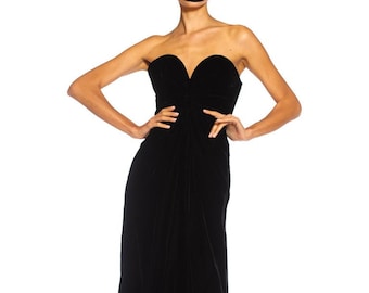 1980S Yves Saint Laurent Black Haute Couture Silk Velvet Strapless Gown