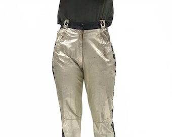 MORPHEW COLLECTION Gold & Black Men's Western Rockstar Pants In Vintage Leather With Swarovski Crystals