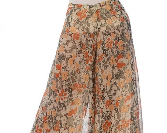 1970'S Floral Chiffon Wide-Leg Palazzo Pants