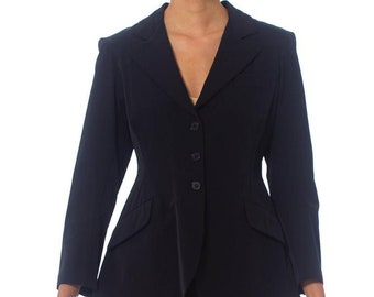 1990'S NORMA KAMALI Black Poly/Lycra Classic Peak Lapel  Pant Suit From Kamali's Personal Archive