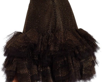 1980S Jacqueline De Ribes Black  Gold Tulle Tiered Polka Dot Skirt