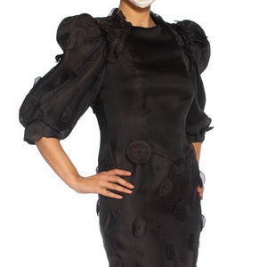 1980S Black Haute Couture Silk Gazzar Polka Dot Appliqué Cocktail Dress image 1