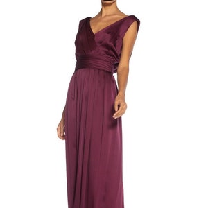 1980S Yves Saint Laurent Merlot Haute Couture Silk Satin Draped Gown With Sash Belt image 1