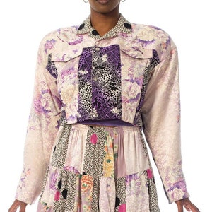 1980S Purple Printed Skirt, Top & Jacket Ensemble Made From Japanese Kimono Silk image 1