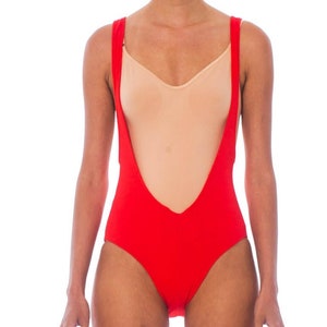 1980S Orange Terry Cloth Deep V Swimsuit Bodysuit image 1