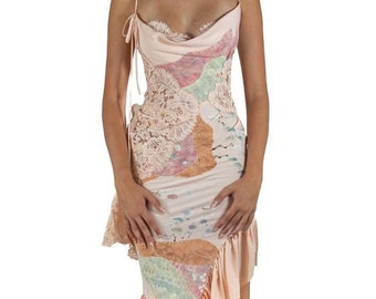 Morphew Atelier Hand Painted Japanese Kimono Silk & Lace Gown