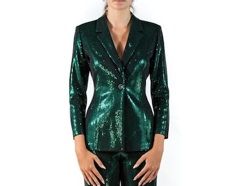 1990S St John Emerald Green  Black Rayon Blend Knit Pant Suit