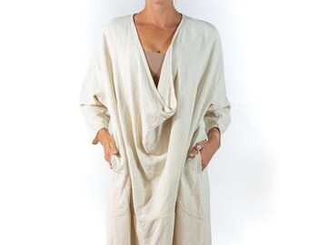 Morphew Collection Silk Unisex Cowl Draped Tunic With Pockets