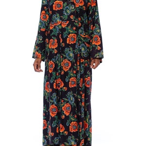 1940S Navy Blue Cotton Flannel Orange Floral Duster Robe image 8