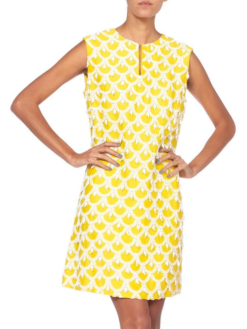 1960'S Yellow Hand Beaded Silk Radzimir Mod Cocktail Dress image 5