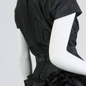 1950S PAULA WHITNEY Black Haute Couture Silk Taffeta Amazing Ruffled Poof Ball Skirt Cocktail Dress image 8