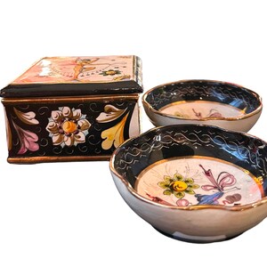 Morphew Abode 1950S White Italian Cermanic Handpainted Angel With Flowers Box Matching Saucers image 4
