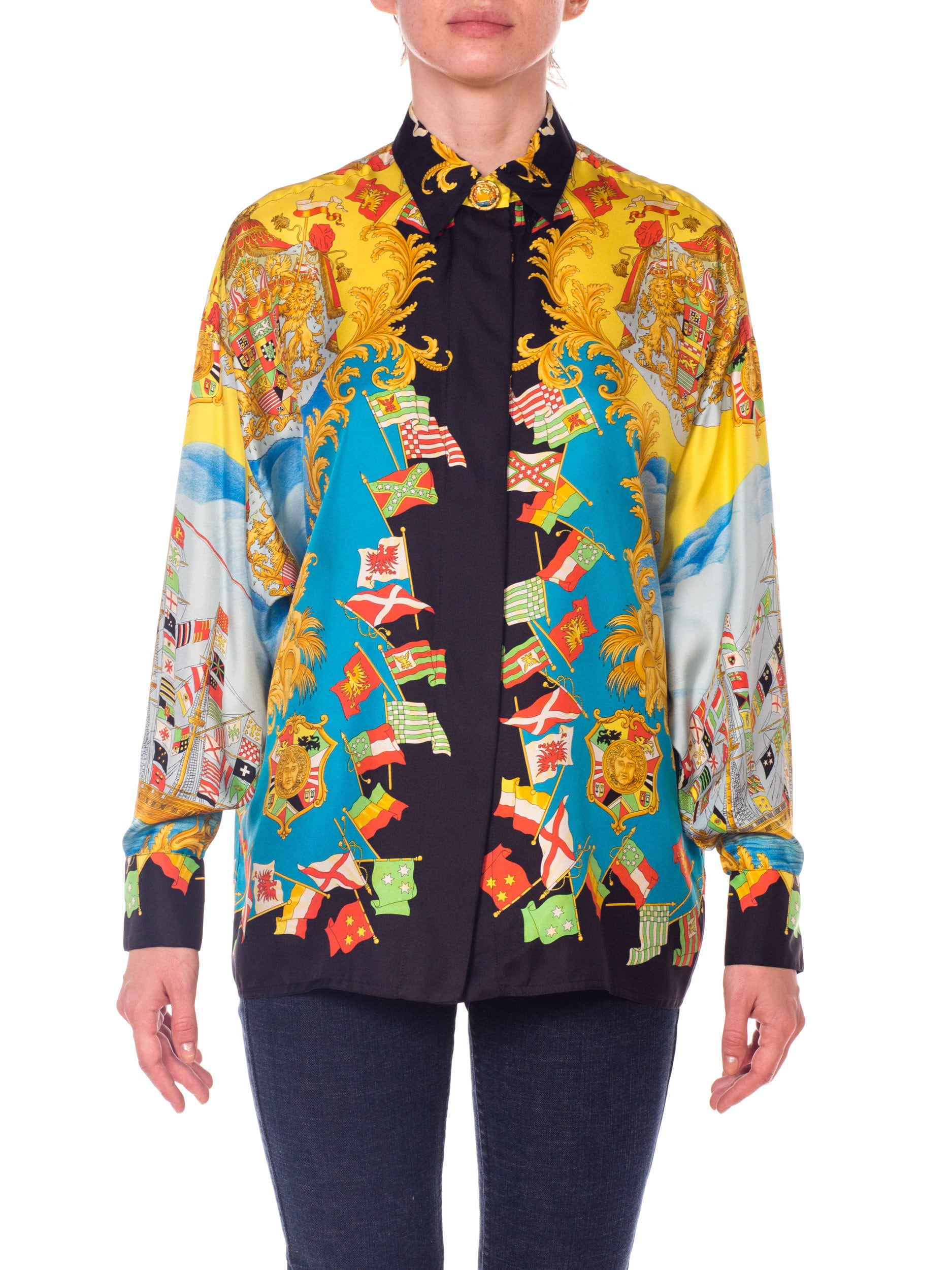 1990s-ad Campaign Gianni Versace Nautical Print Silk Shirt Size: XL 1990s-ad Campaign Gianni Gianni Campaign Versace Nautical Print Silk Shirt Size: XL 7394f6