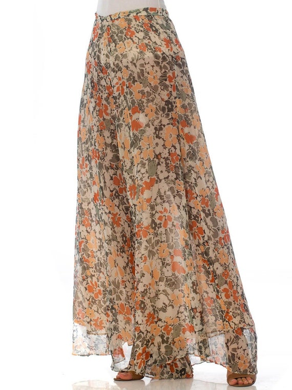 1970'S Floral Chiffon Wide-Leg Palazzo Pants - image 3