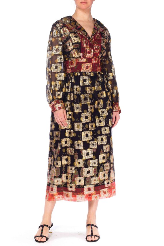 1970S Black & Red Poly/Lurex Jacquard Long Sleeve… - image 2