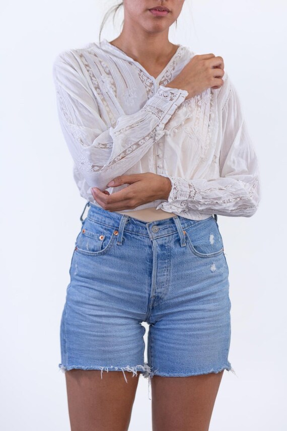 1900S White Cotton Voile  Lace Hand Made Blouse - image 6