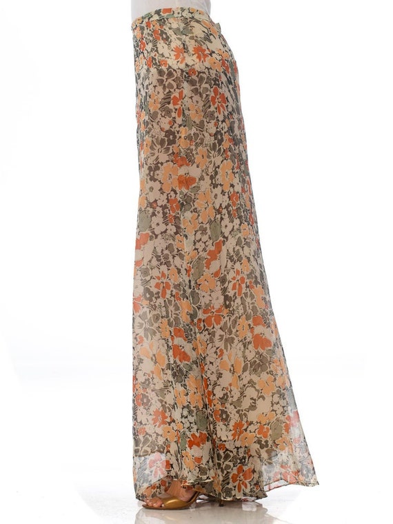 1970'S Floral Chiffon Wide-Leg Palazzo Pants - image 4