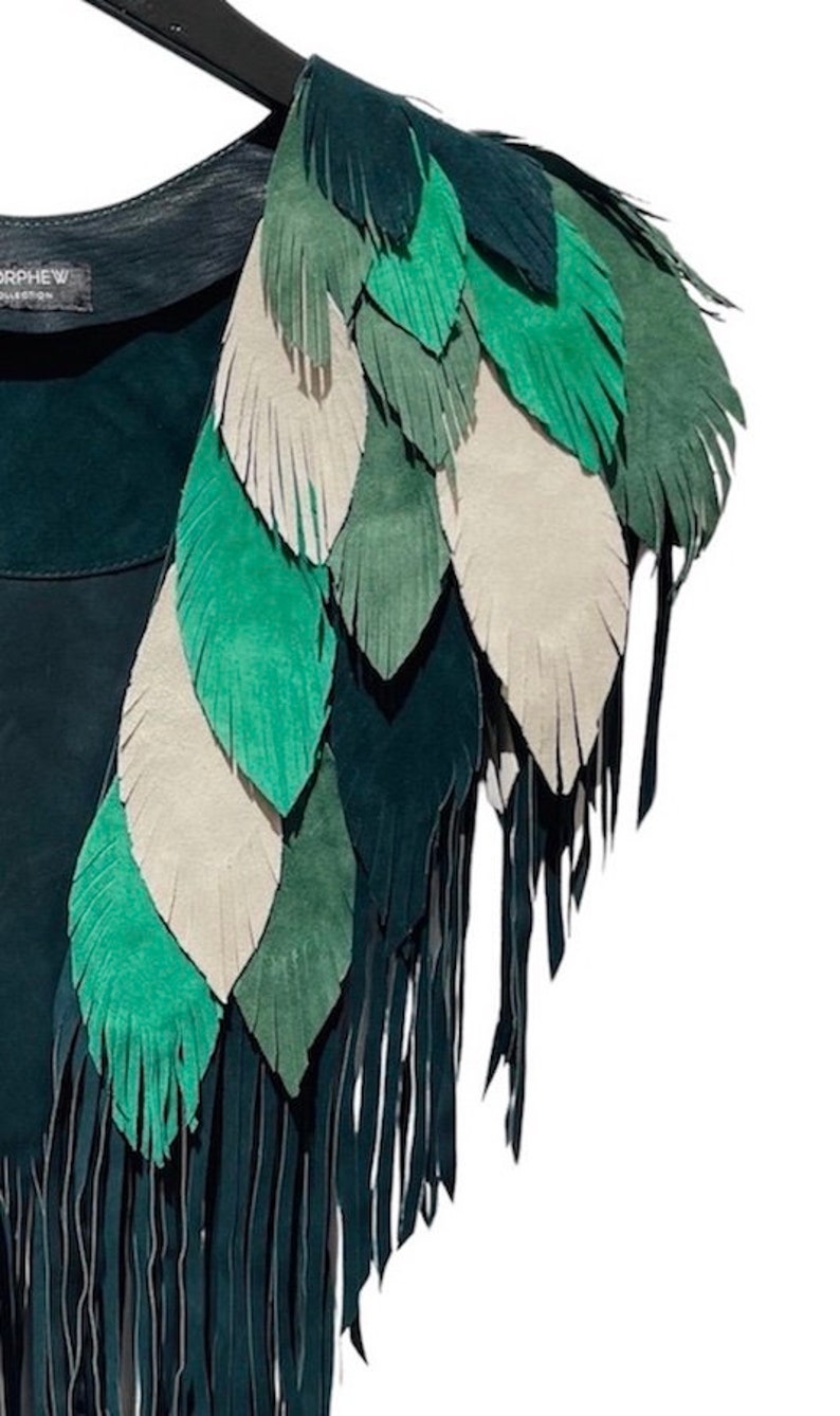 MORPHEW COLLECTION St.Patricks Suede Fringe Feather Leather Cape image 5