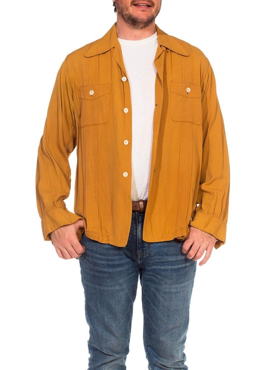 1940S Marlboro Brown Rayon Blend Gabardine Shirt … - image 10