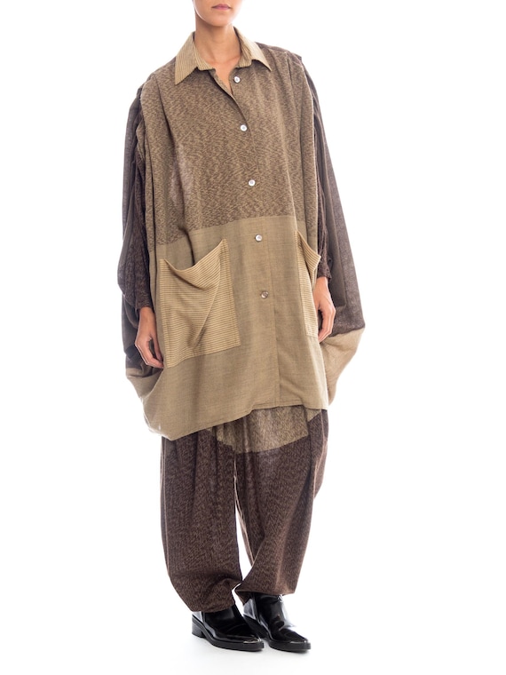 1980S ISSEY MIYAKE Tan & Brown Wool Blend Oversiz… - image 1