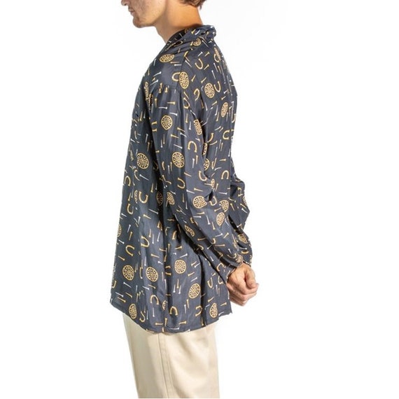 1940S Navy Blue  Yellow Rayon Mens Pajamas - image 3