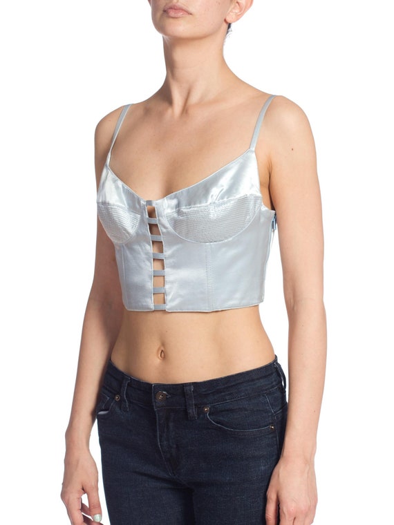 1990'S GIANNI VERSACE Baby Blue Satin Bra Top Bus… - image 3