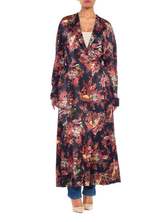1940S Asian Satin Flannel Lined Robe Jacket