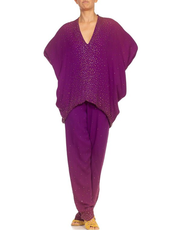 1970S Halston Purple Silk Chiffon Metallic Studde… - image 6