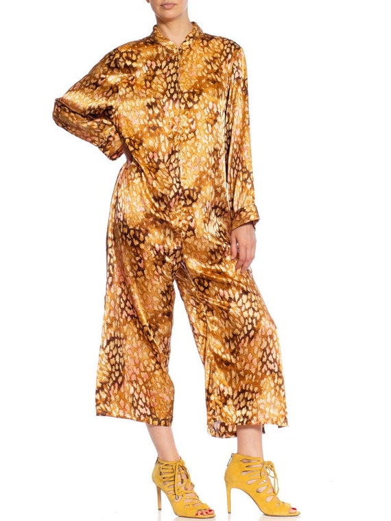 1980S Animal Print Caramel Brown & Pink Polyester… - image 9