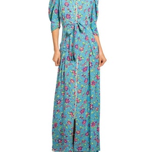 1940S Blue & Pink Floral Cold Rayon Zipper Front Dress image 6
