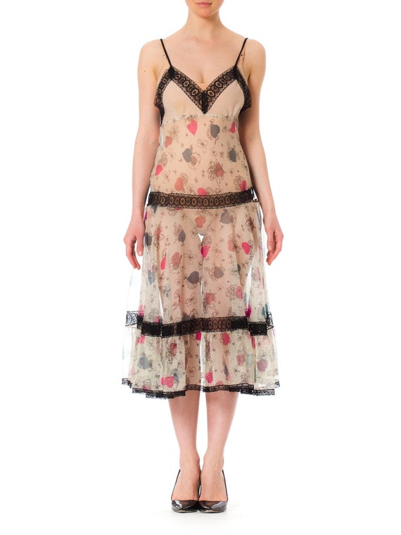 1940S Cotton Lace Floral Print Slip Dress With Sw