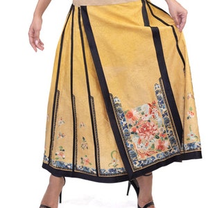 Victorian Yellow Hand Embroidered Silk Antique Chinese Skirt image 4
