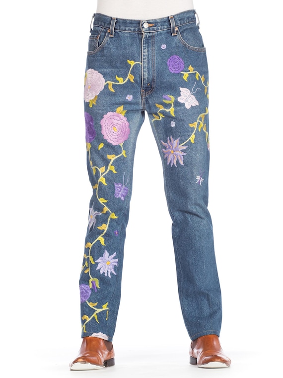 1990S LEVIS Men's Hippie Boho Floral Embroidered J