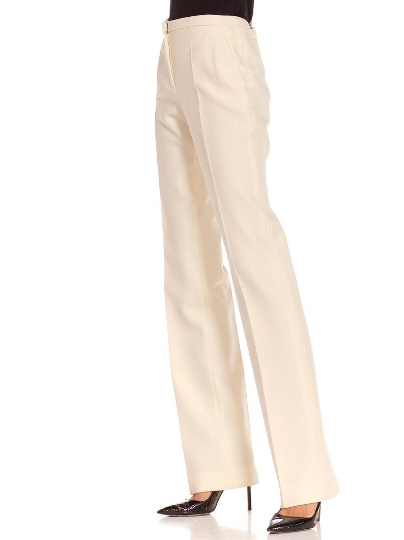 1990S Gianni Versace Cream Wool Crepe Cigarette Pants image 6