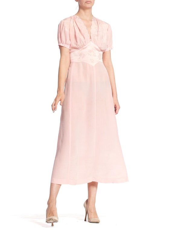 bebe pink slip dress 1940S Baby Pink Silk Hand Embroidered Negligee Slip Dress With Adjustable  Waist Ties