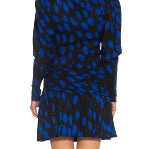 1980S Givenchy Black Blue Haute Couture Silk Jacquard Draped Cocktail Dress With Sleeves image 6