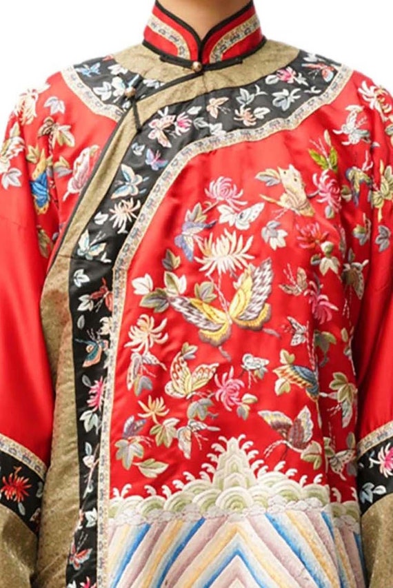 Edwardian Red Butterfly Silk Embroidered Kimono - image 8
