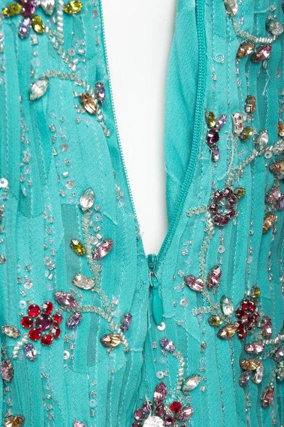 2000S CAROLINA HERRERA Turquoise Silk Burnout Chi… - image 10