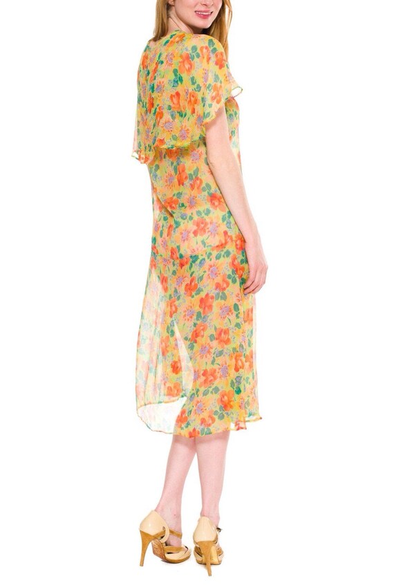 1920S Lime Green & Orange Floral Silk Mousseline … - image 5