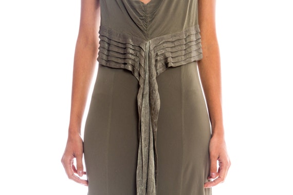 1990S GHOST Olive Green Bias Cut Rayon Chiffon Go… - image 5