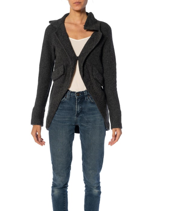 Buy 2000S YS YOHJI YAMAMOTO Dark Gray Wool Knit Jacket Online in 