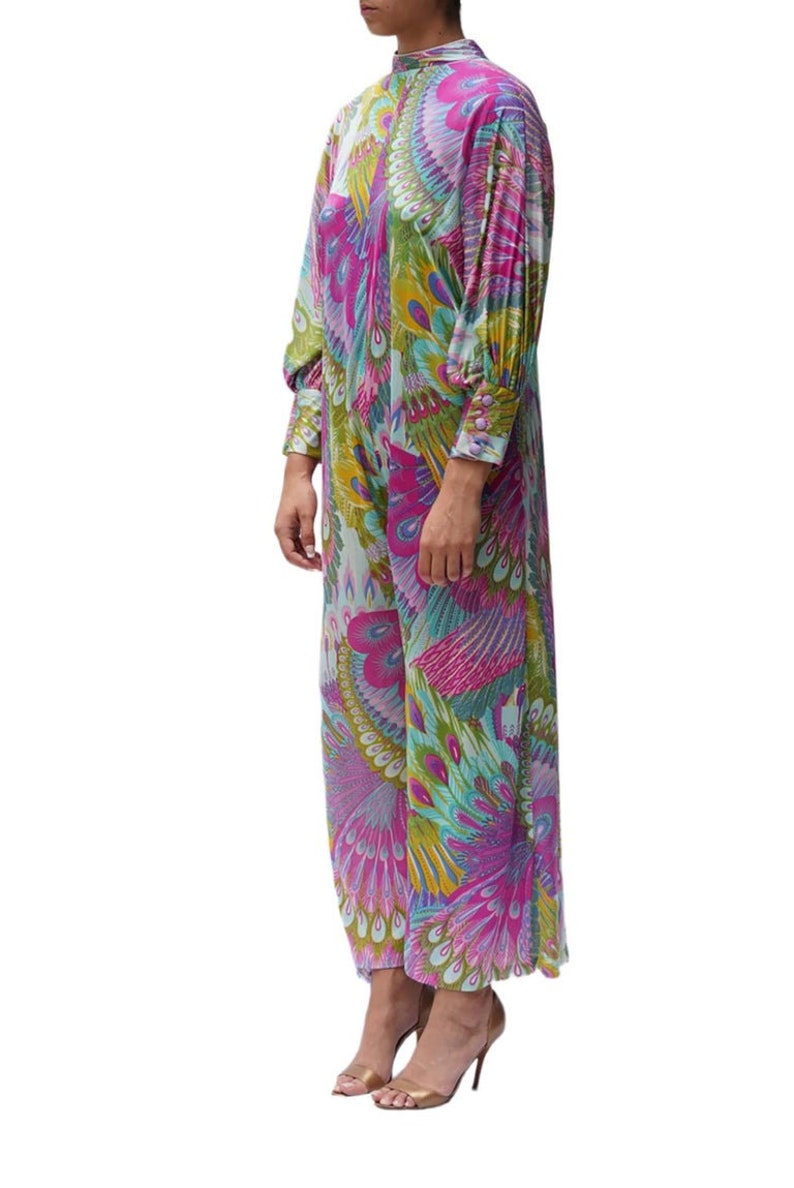 1970S Multicolor Peacock Print Jumpsuit afbeelding 5