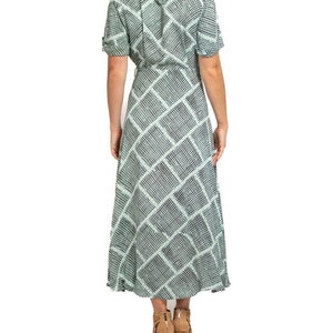 1940S Light Blue & Black Cold Rayon Geometric Print Wrap Dress image 7