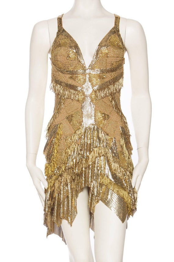 MORPHEW COLLECTION Gold Lace & Metal Mesh Fringed 