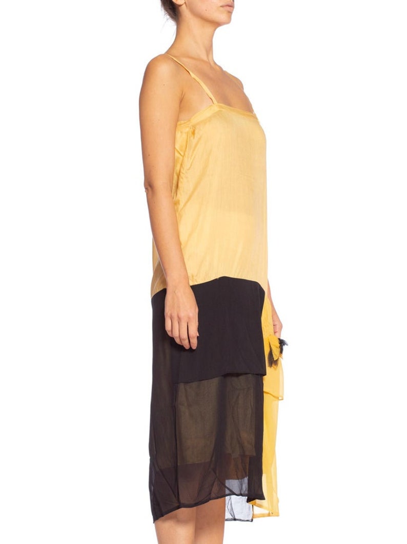 1920'S Yellow & Black Silk Chiffon Slip Dress Meant To Be Worn Under An Evening Top image 3