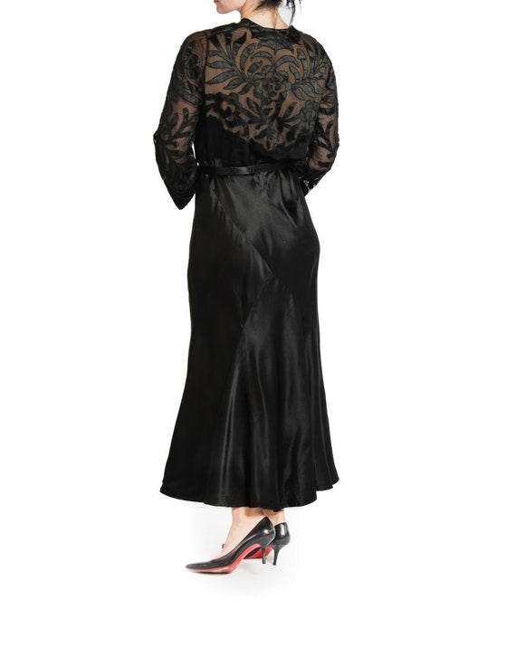 1930S Black Silk Satin Bias Cut Long Sleeve Gown - image 7