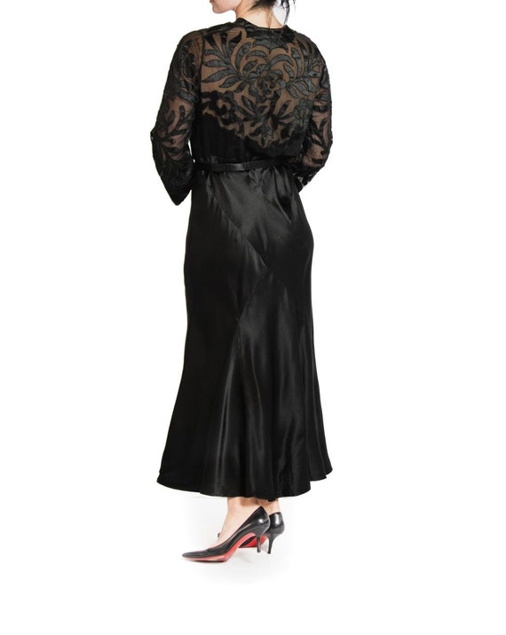 1930S Black Silk Satin Bias Cut Long Sleeve Gown - Gem