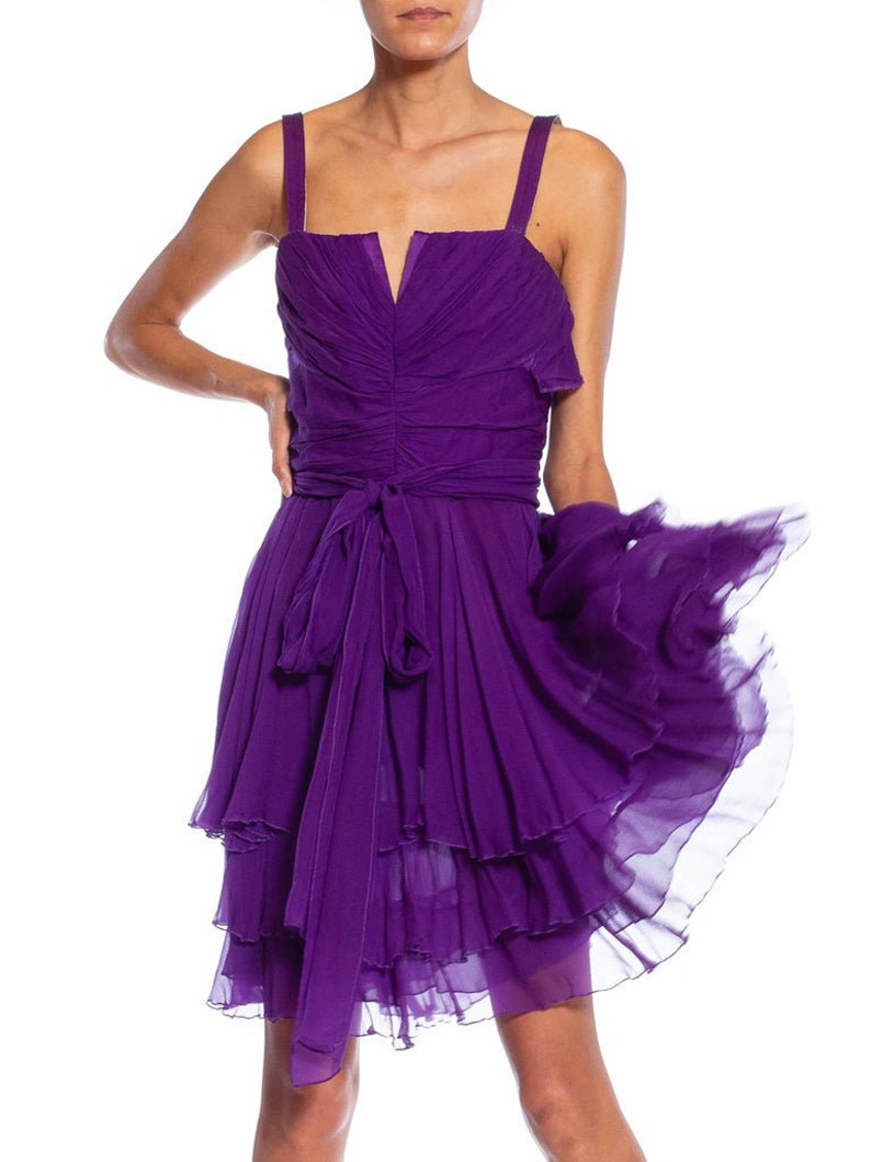 2000S DOLCE and GABBANA Purple Silk Pleated & Draped Cocktail Dress image 8